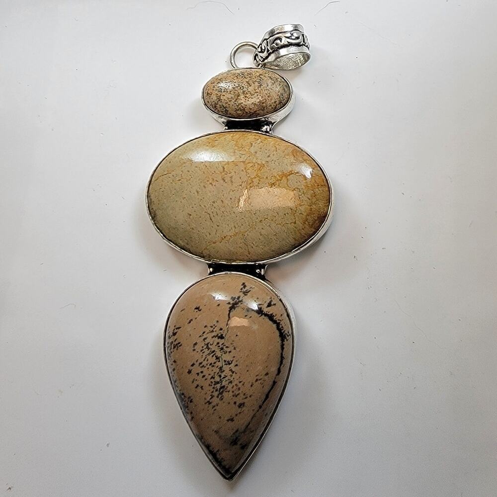 Necklace Pendants Picture Jasper Triple Stone in Sterling Silver Artisan Jewelry